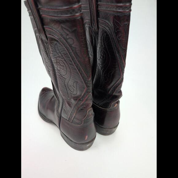 VTG 70s LUCCHESE CLASSICS Sz 10.5C L6631 Black Cherry Goat Leather Western Boots main image 9